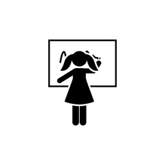 Plaque, write, girl, school icon. Element of children pictogram. Premium quality graphic design icon. Signs and symbols collection icon