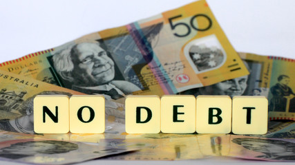 No Debt signage on Australian fifty dollar notes.