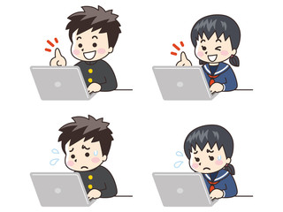 ノートパソコンを使う中高生の男女