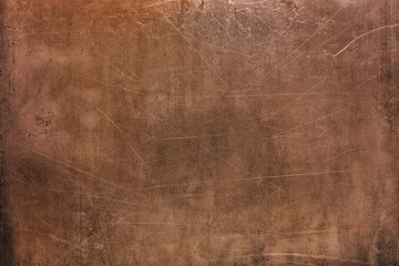 Worn sheet copper, metal texture close-up, background