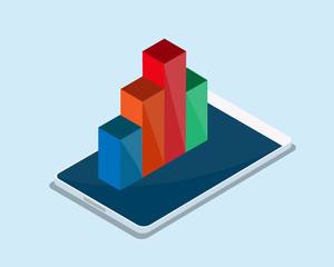 Smart phone analyze chart 3d vector.