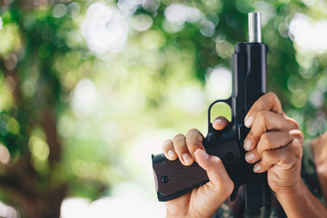 selective focus on front gun 