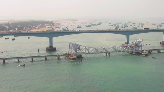 Rameswaram Pamban bridge, India, 4k aerial  drone footage
