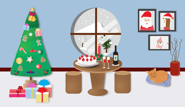 Happy New Year and Merry Christmas,vector illustration.