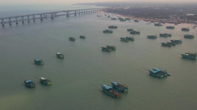 Rameswaram Pamban bridge, India, 4k aerial  drone footage