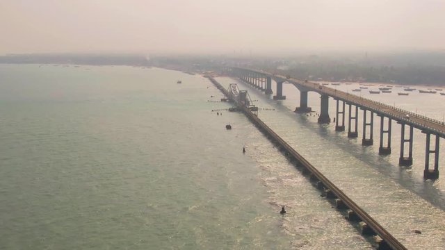 Rameswaram Pamban bridge, India, 4k aerial  drone footage