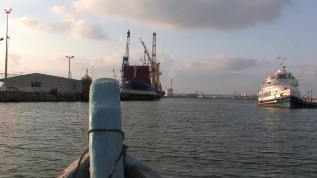 Boat sailing in Kishon River, Haifa Israel