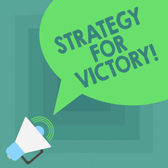 Conceptual hand writing showing Strategy For Victory. Business photo showcasing detailed plan for achieving success in the situation Megaphone with Sound Volume and Blank Color Speech Bubble