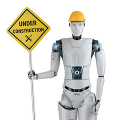 Robot with under construction sign
