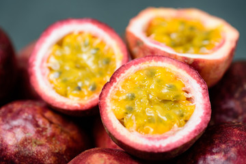 Fresh passion fruit, tropical and healthy fruit, close up