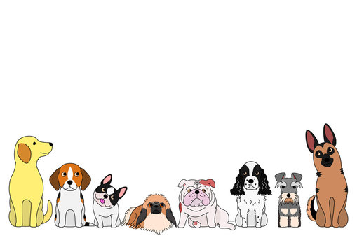 cute cartoon dogs sitting in a row