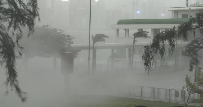 Powerful Hurricane Wind And Sea Spray Lash City Streets - Hato