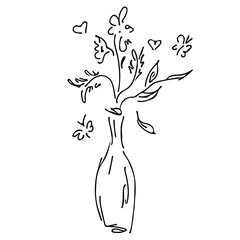 Abstract wild flowers bouquet isolated on white background. Hand drawn vector illustration. Outline icon