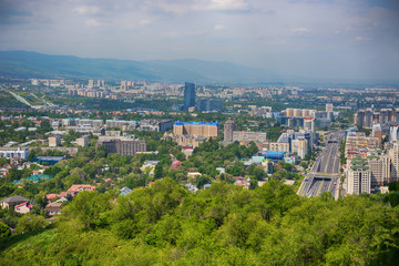 Fototapeta na wymiar Panoramic view of residential area of Almaty, Kazakhstan