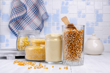 Assorted corn products in a glass jar