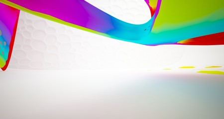 Abstract dynamic interior with black and colored gradient smooth objects. 3D illustration and rendering