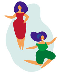 Pattern of dancing girls. Women performing dance at school, studio. Female characters. Group of young happy dancing people. Smiling young women enjoying dance party.