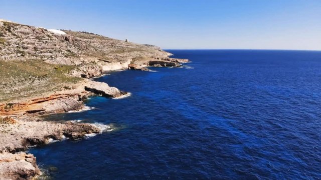Aerial drone hyperlapse video from Malta, Siggiewi, Ghar Lapsi area on a sunny spring day. 2019.03.17