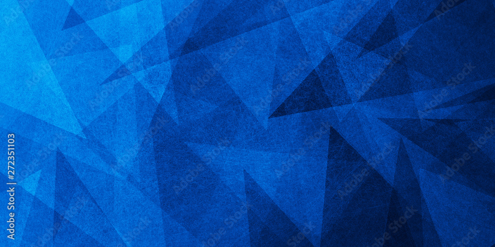 Wall mural blue background with black abstract geometric pattern with texture, triangle shapes in light and dar