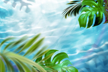 Fototapeta na wymiar Tropical leaves and swimming pool