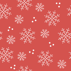 Hand drawn Snowflakes on red background . Seamless pattern. Vector illustrations