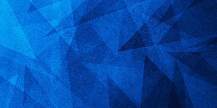 Blue background with black abstract geometric pattern with texture, triangle shapes in light and dark blue colors