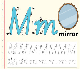 Letter M tracing alphabet worksheetsv