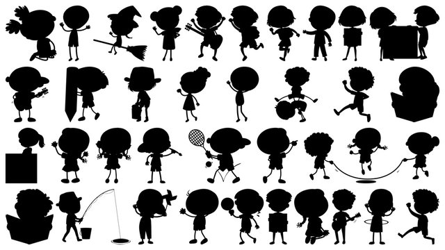 Set Of Silhouette Kids Character