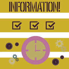 Word writing text Information. Business concept for Facts learned about something Knowledge obtained from study