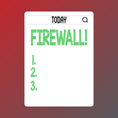Writing note showing Firewall. Business photo showcasing Malware protection prevents internet frauds