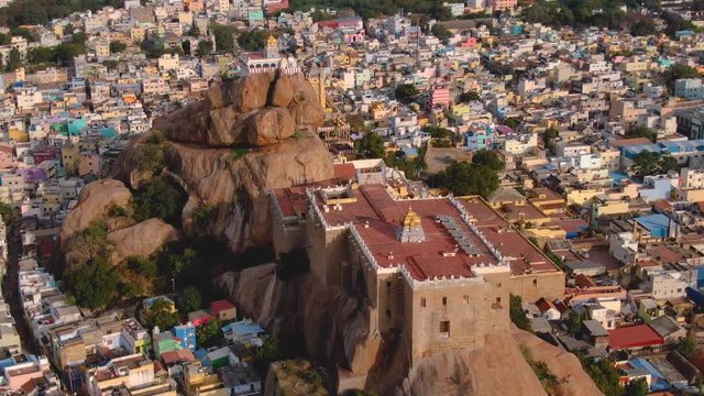 Rock fort temple in Trichy, India, 4k aerial footage