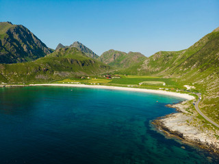 Seascape with sandy beach Lofoten Norway