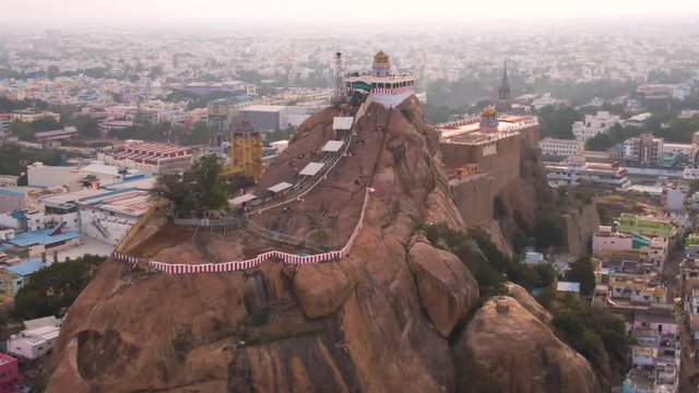 Rock fort temple in Trichy, India, 4k aerial footage