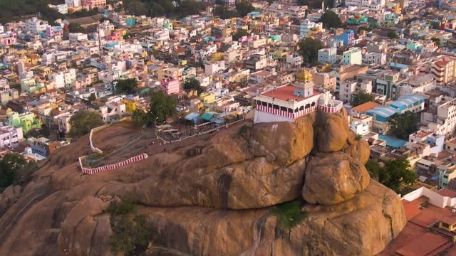 Rock fort temple in Trichy, India, 4k aerial footage