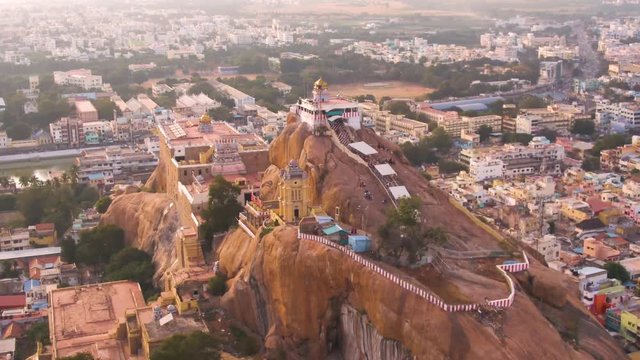 Rock fort temple in Trichy, India, 4k aerial footage