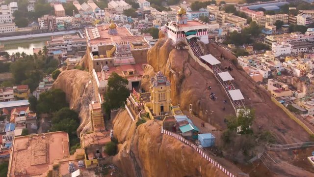 Rock fort temple in Trichy, India, 4k aerial footage
