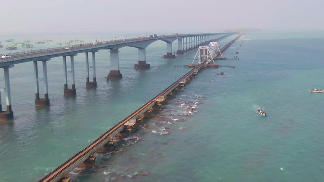 Rameswaram Pamban bridge, India, 4k aerial  drone footage