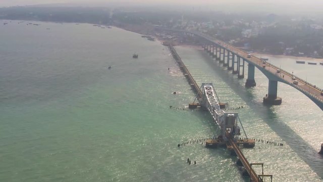 Rameswaram Pamban bridge, India, 4k aerial  drone footage