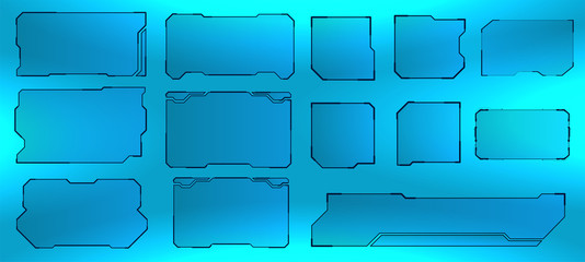 Futuristic HUD user interface screen. Vector elements set. Gamedev elements, game disign GUI. Abstract control panel layout design. Screens frames collection. Sky-fi virtual tech display. Vector set © SergeyBitos