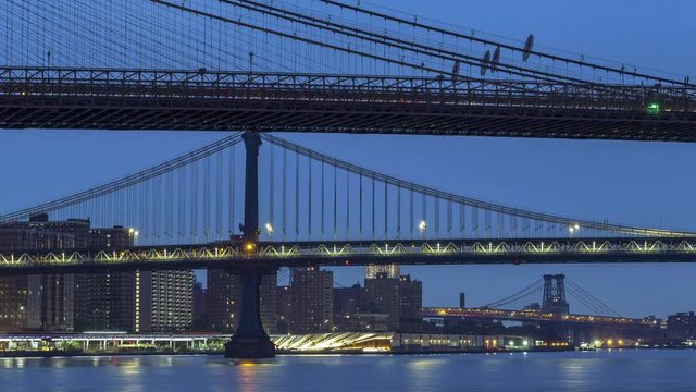 Night to day timelapse from east river with Manhattan,Brooklyn ,Williamsburg bridges