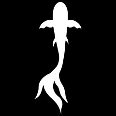 Abstract hand drawn carp fish silhouette isolated on black background. Hand drawn koi fish. Japanese carp. Top view