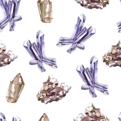 Fotobehang Gotisch Aquarel naadloze patroon met transparante glanzende kristallen. Kostbare mineralen, geologie
