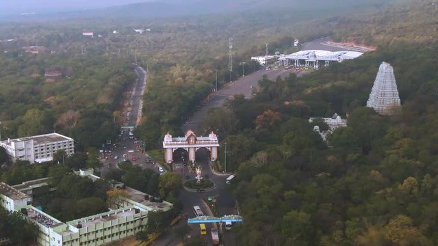 Tirupati in south India Tamil Nadu holy places, 4k aerial drone skyline footage