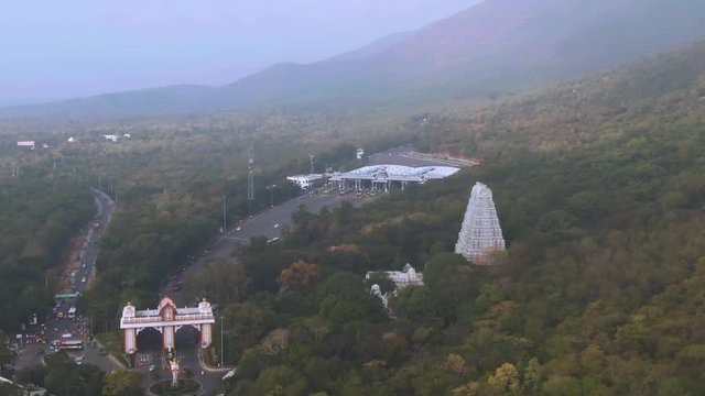 Tirupati in south India Tamil Nadu holy places, 4k aerial drone skyline footage
