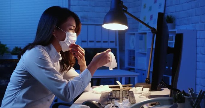 sick woman work overtime