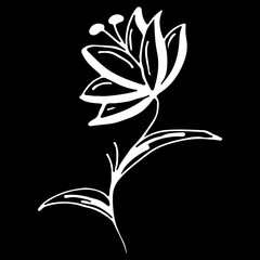 Abstract wildflower outline icon isolated on black background. Creative luxury fashion logotype concept icon. Hand Drawn  illustration. wildflower logo