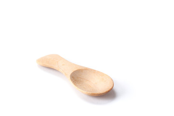 Close up Wood spoon isolated on white background shoot in the studio with space for copy.