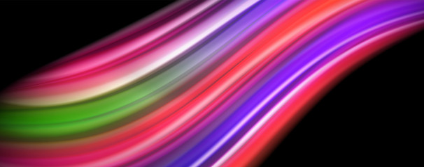 Fluid liquid color wave lines, glowing colorful light effect, abstract composition template. Geometric technology abstract pattern. Movement concept