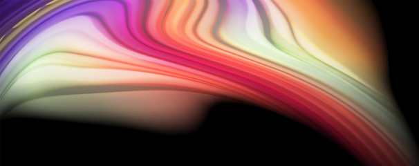 Modern rainbow liquid color flow colorful poster. Wave Liquid shape in black color background. Abstract composition