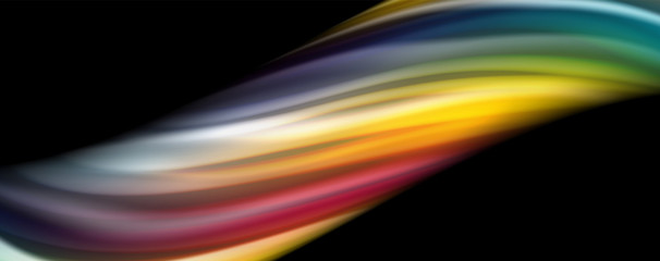 Modern rainbow liquid color flow colorful poster. Wave Liquid shape in black color background. Abstract composition